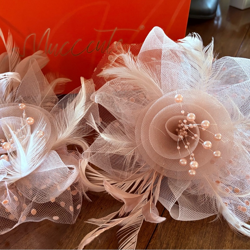 Blush Pink Feather & Pearl Hair Fascinator X 2